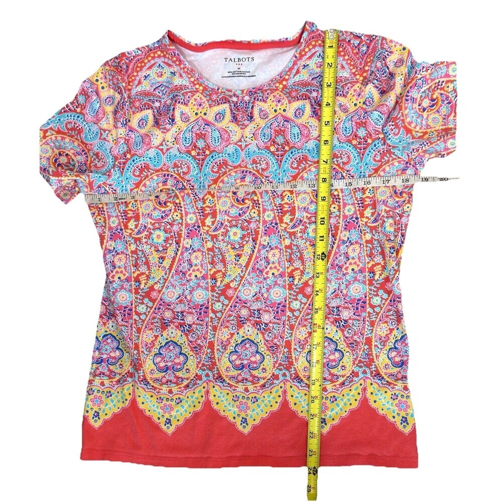 Talbots Paisley Top Womens Medium M Multicolor Short Sleeve Stretch Tee - Picture 4 of 5